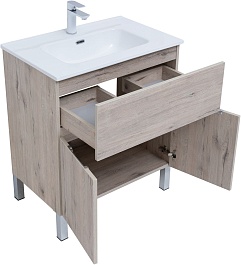 Aquanet Тумба с раковиной Алвита New 70 1 ящик 2 дверцы дуб веллингтон белый – фотография-5